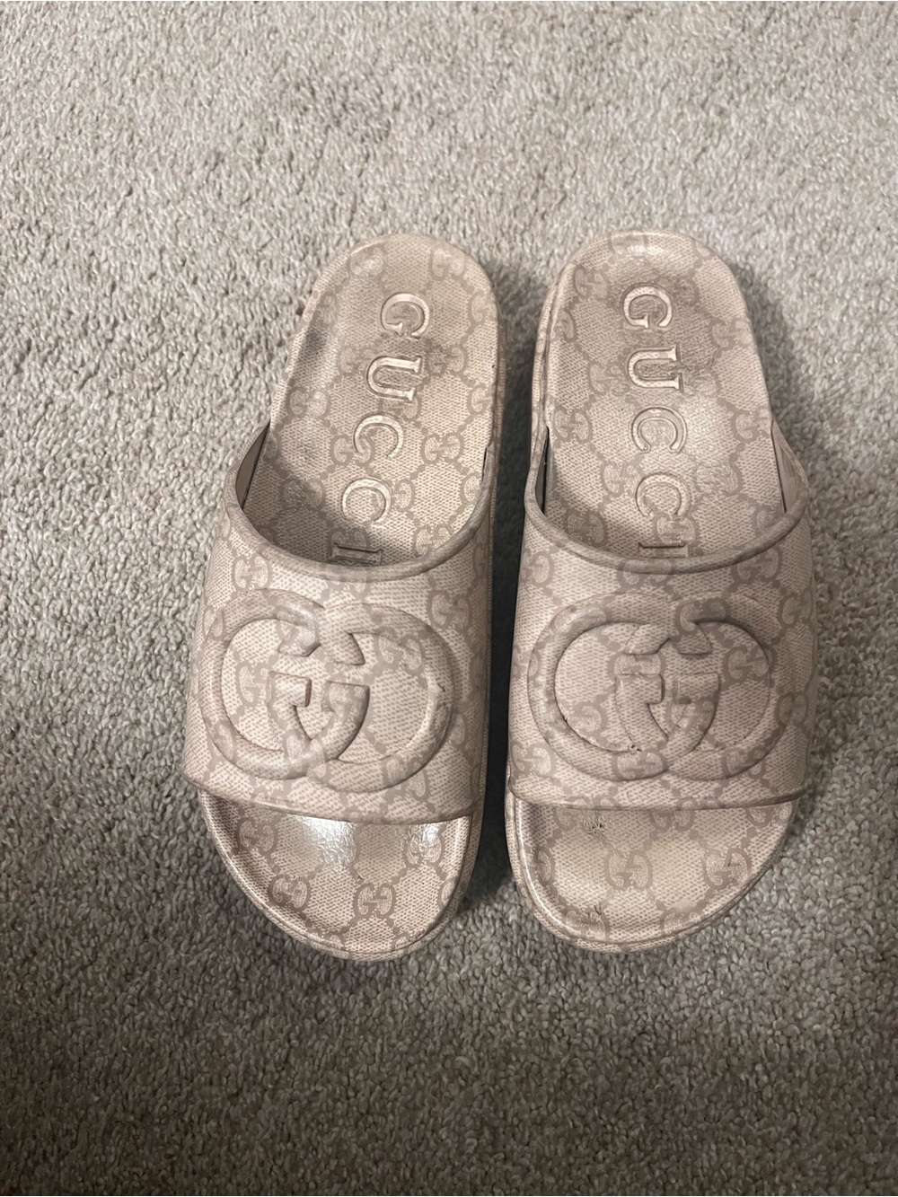 Gucci Kids Beige Monogram Slide Sandals